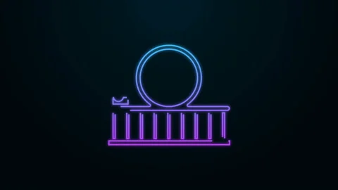 Glowing neon line Roller coaster icon isolated on black background. Amusement Stock Footage 139962225