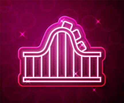 Glowing neon line Roller coaster icon isolated on red background. Amusement.. Stock Illustration