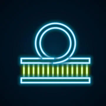 Glowing neon line Roller coaster icon isolated on black background. Amuseme.. Stock Illustration