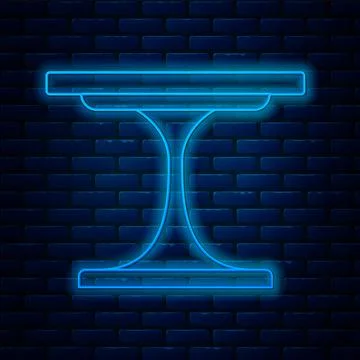 Glowing neon line Round table icon isolated on brick wall background. Vector Illustrazione stock