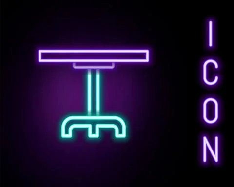 Glowing neon line Round table icon isolated on black background. Colorful Illustrazione stock