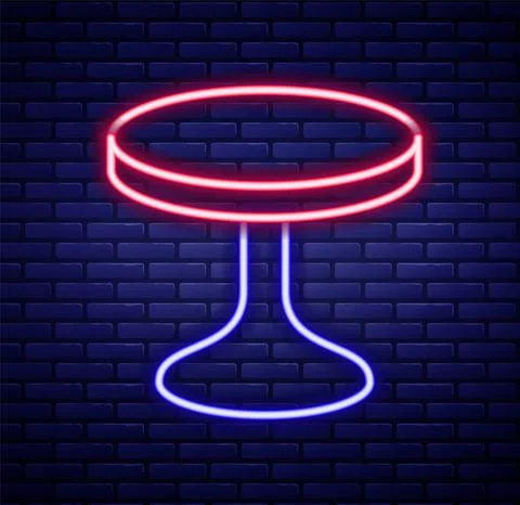 Glowing neon line Round table icon isolated on brick wall background. Colorful Stock Illustration