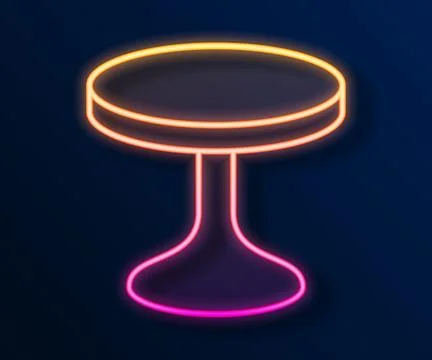 Glowing neon line Round table icon isolated on black background.  Vector Illustrazione stock