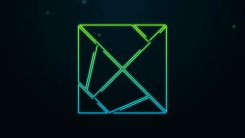 Glowing neon line Rubik cube icon isolated on black background. Mechanical Stock Footage 140415398