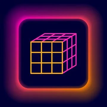 Glowing neon line Rubik cube icon isolated on black background. Mechanical 库存插图