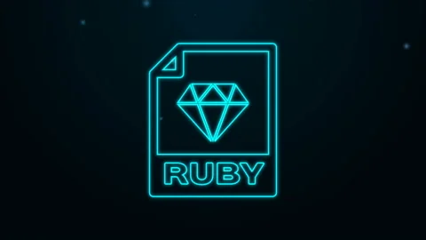 Glowing neon line RUBY file document. Download ruby button icon isolated on Stock Footage 139476145