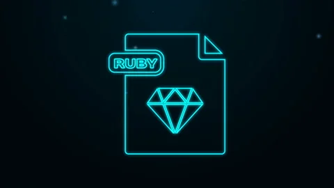 Glowing neon line RUBY file document. Download ruby button icon isolated on Stock Footage 139502494