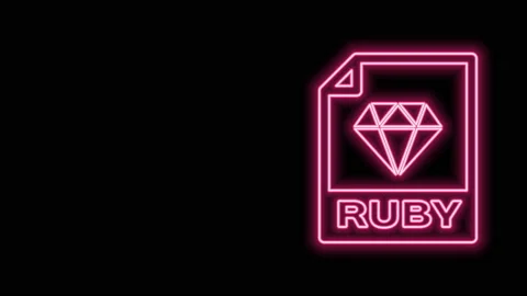 Glowing neon line RUBY file document. Download ruby button icon isolated on Stock Footage 140826400