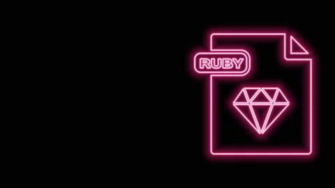 Glowing neon line RUBY file document. Download ruby button icon isolated on Stock Footage 141010803