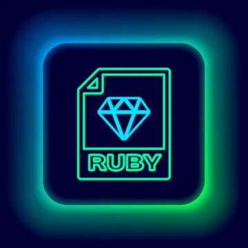 Glowing neon line RUBY file document. Download ruby button icon isolated on 스톡 일러스트