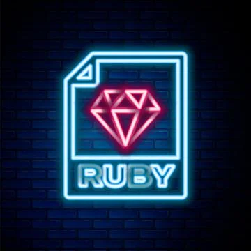 Glowing neon line RUBY file document. Download ruby button icon isolated on Stock Illustration
