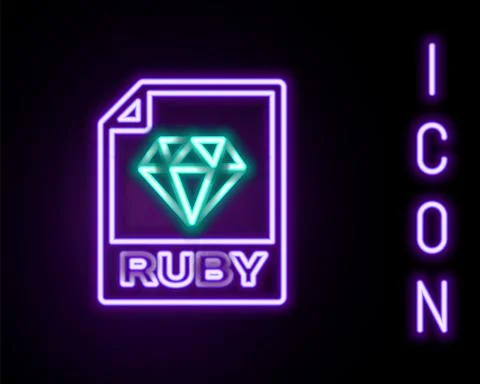 Glowing neon line RUBY file document. Download ruby button icon isolated on 스톡 일러스트