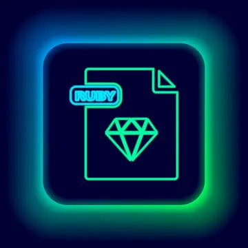 Glowing neon line RUBY file document. Download ruby button icon isolated on Stock Illustration