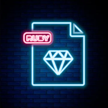 Glowing neon line RUBY file document. Download ruby button icon isolated on 스톡 일러스트