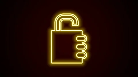 Glowing neon line Safe combination lock icon isolated on black background Video stock 142614334