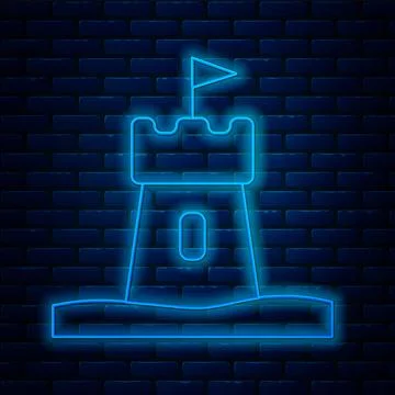 Glowing neon line Sand tower icon isolated on brick wall background.  Vector Stock Illustration