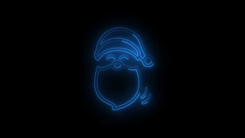 Glowing neon line santaclaus cap icon animation. Abstract neon blue glowing.. Stockbeeldmateriaal 336984846