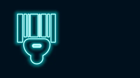 Glowing neon line Scanner scanning bar code icon isolated on black background Stock Footage 141556985