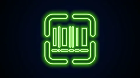 Glowing neon line Scanner scanning bar code icon isolated on black background Video stock 154100209