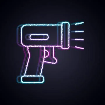 Glowing neon line Scanner scanning bar code icon isolated on black background 스톡 일러스트