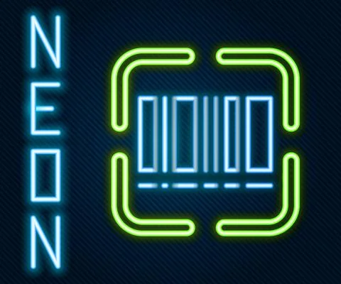 Glowing neon line Scanner scanning bar code icon isolated on black background Stock-Illustration