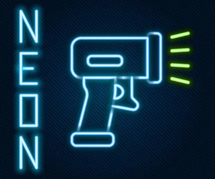 Glowing neon line Scanner scanning bar code icon isolated on black backgrou.. Stock-Illustration