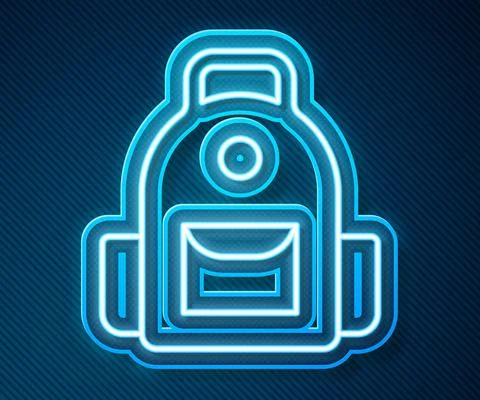 Glowing neon line School backpack icon isolated on blue background. Vector Stock Illustration