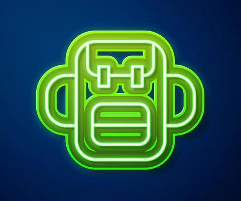 Glowing neon line School backpack icon isolated on blue background. Vector Stockillustratie