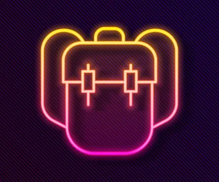 Glowing neon line School backpack icon isolated on black background.  Vector 스톡 일러스트