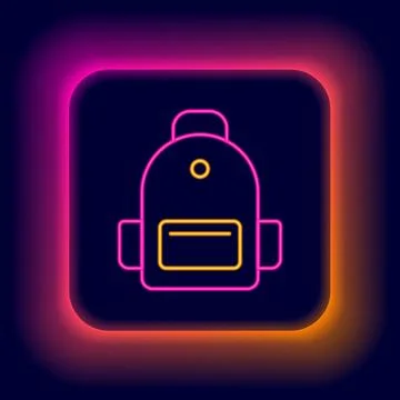 Glowing neon line School backpack icon isolated on black background. Colorf.. Stock Illustration