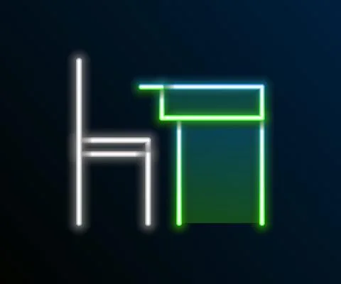Glowing neon line School table and chair of classroom icon isolated on black Stock Illustration