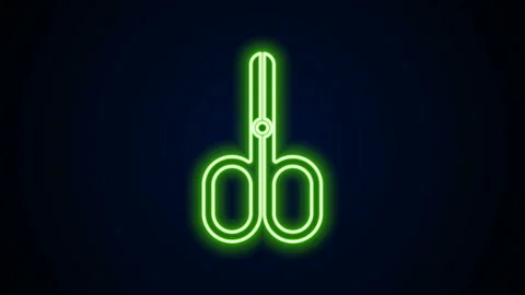 Glowing neon line Scissors icon isolated on black background. Cutting tool sign Stock Footage 144417712