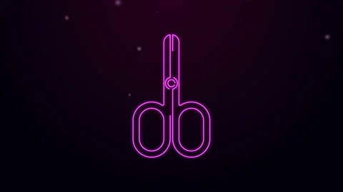 Glowing neon line Scissors icon isolated on black background. Cutting tool sign Stock Footage 144454679