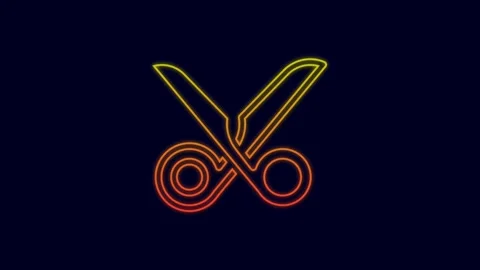 Glowing neon line Scissors icon isolated on blue background. Cutting tool sign Stock Footage 227201768
