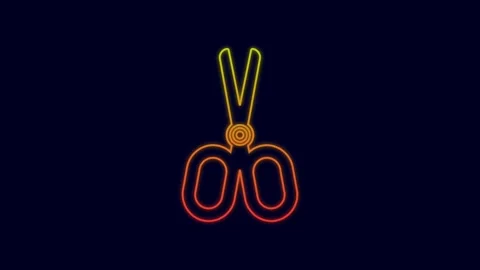 Glowing neon line Scissors icon isolated on blue background. Tailor symbol Stock Footage 227251657