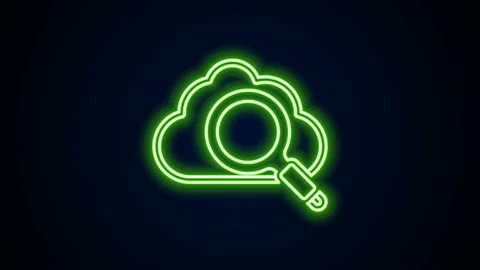 Glowing neon line Search cloud computing icon isolated on black background Stock Footage 144413925