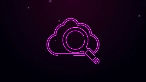 Glowing neon line Search cloud computing icon isolated on black background Stock Footage 144450682