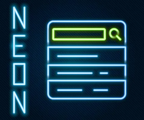 Glowing neon line Search engine icon isolated on black background. Colorful Illustrazione stock