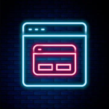 Glowing neon line Search engine icon isolated on brick wall background. Colorful Stock Illustration