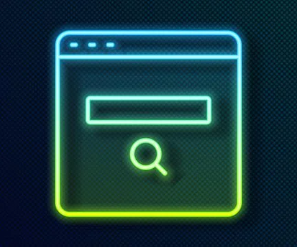 Glowing neon line Search engine icon isolated on black background.  Vector 스톡 일러스트