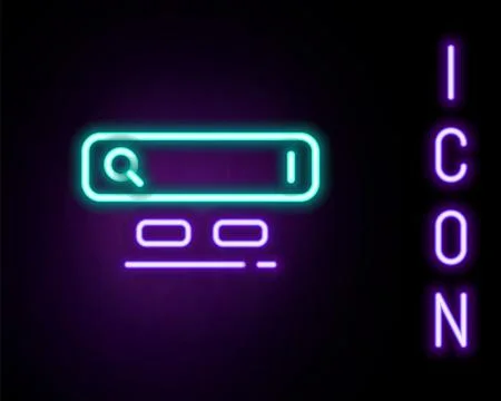 Glowing neon line Search engine icon isolated on black background. Colorful 库存插图