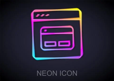 Glowing neon line Search engine icon isolated on black background.  Vector Stock Illustration