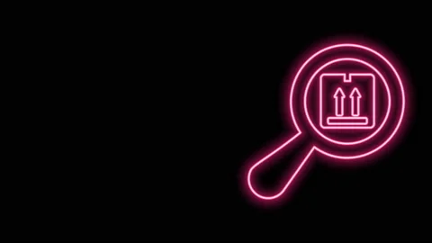 Glowing neon line Search package icon isolated on black background. Parcel Stock Footage 141014092