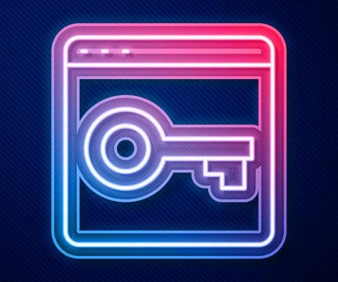 Glowing neon line Secure your site with HTTPS, SSL icon isolated on blue 库存插图