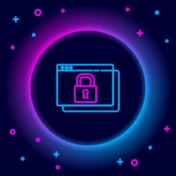 Glowing neon line Secure your site with HTTPS, SSL icon isolated on black Stockillustratie