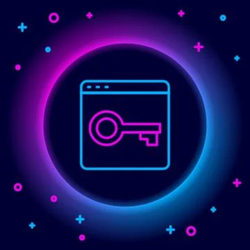 Glowing neon line Secure your site with HTTPS, SSL icon isolated on black 库存插图