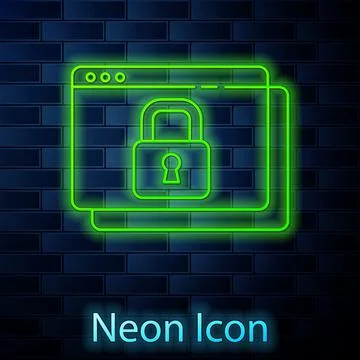 Glowing neon line Secure your site with HTTPS, SSL icon isolated on brick wall Illustration