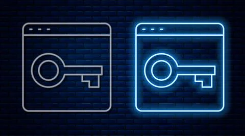Glowing neon line Secure your site with HTTPS, SSL icon isolated on brick wal 스톡 일러스트