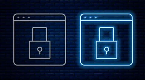 Glowing neon line Secure your site with HTTPS, SSL icon isolated on brick w.. Illustration