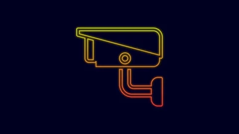 Glowing neon line Security camera icon isolated on blue background. 4K Video Stock Footage 227212110